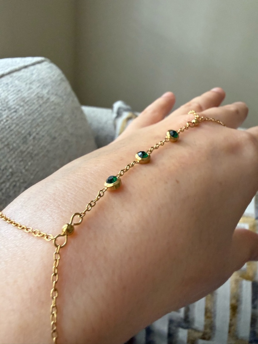 Ring Hand Chain Adjustable Bracelet 18K Gold Plated Stainless Steel Waterproof - Picture 6 of 7